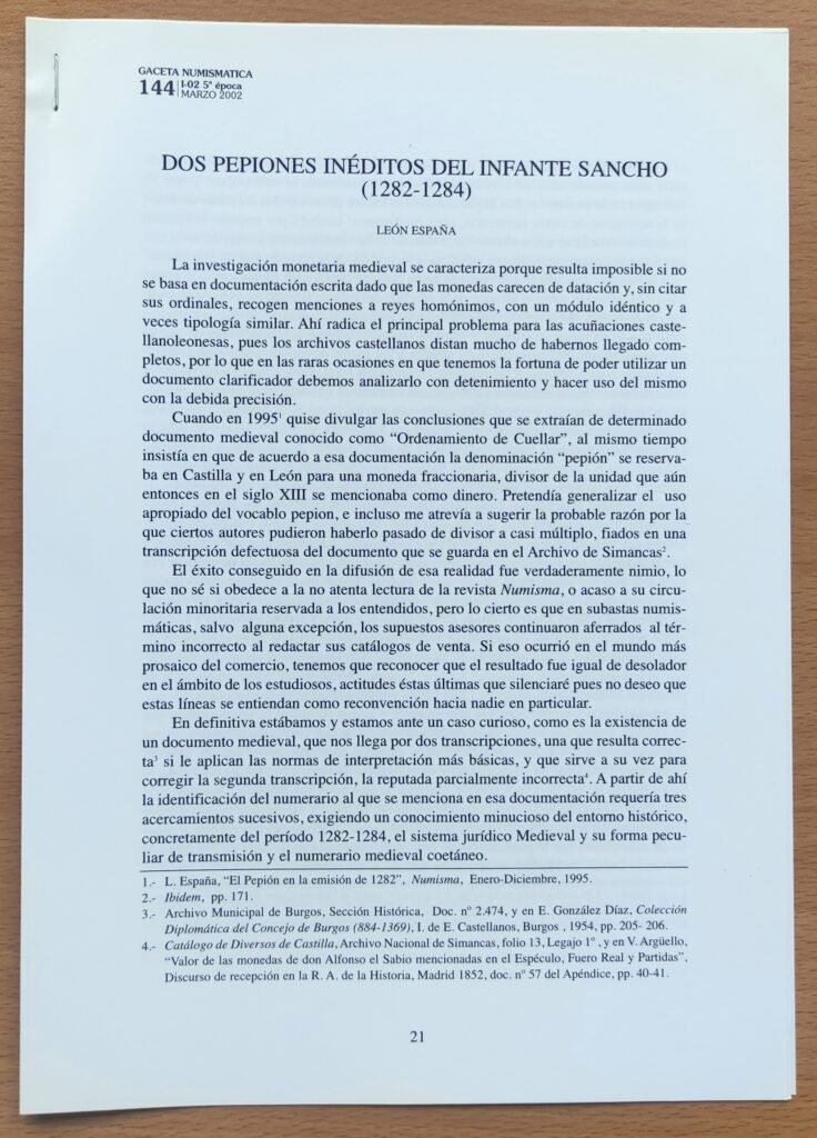 Dos pepiones inéditos del Infante Sancho – Biblioteca León España – Numismática