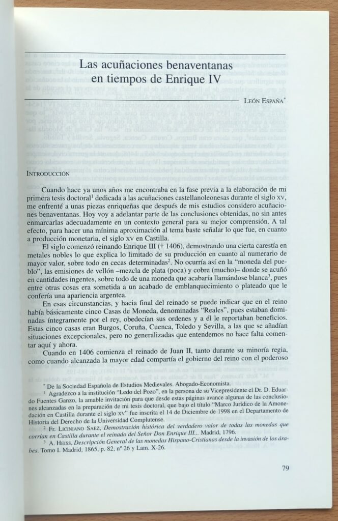Separata Las acuñaciones benaventanas en tiempos de Enrique IV – Biblioteca León España – Numismática