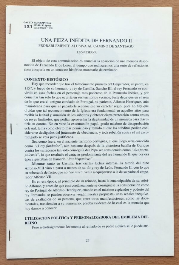 Una pieza inédita de Fernando II – Biblioteca León España – Numismática