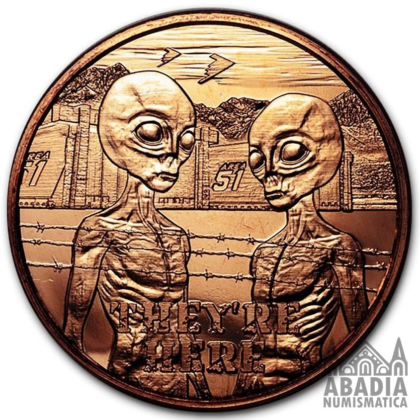 Moneda Alienígena “They’re Here” – 1 Onza AVDP Cobre puro 999 encapsulada