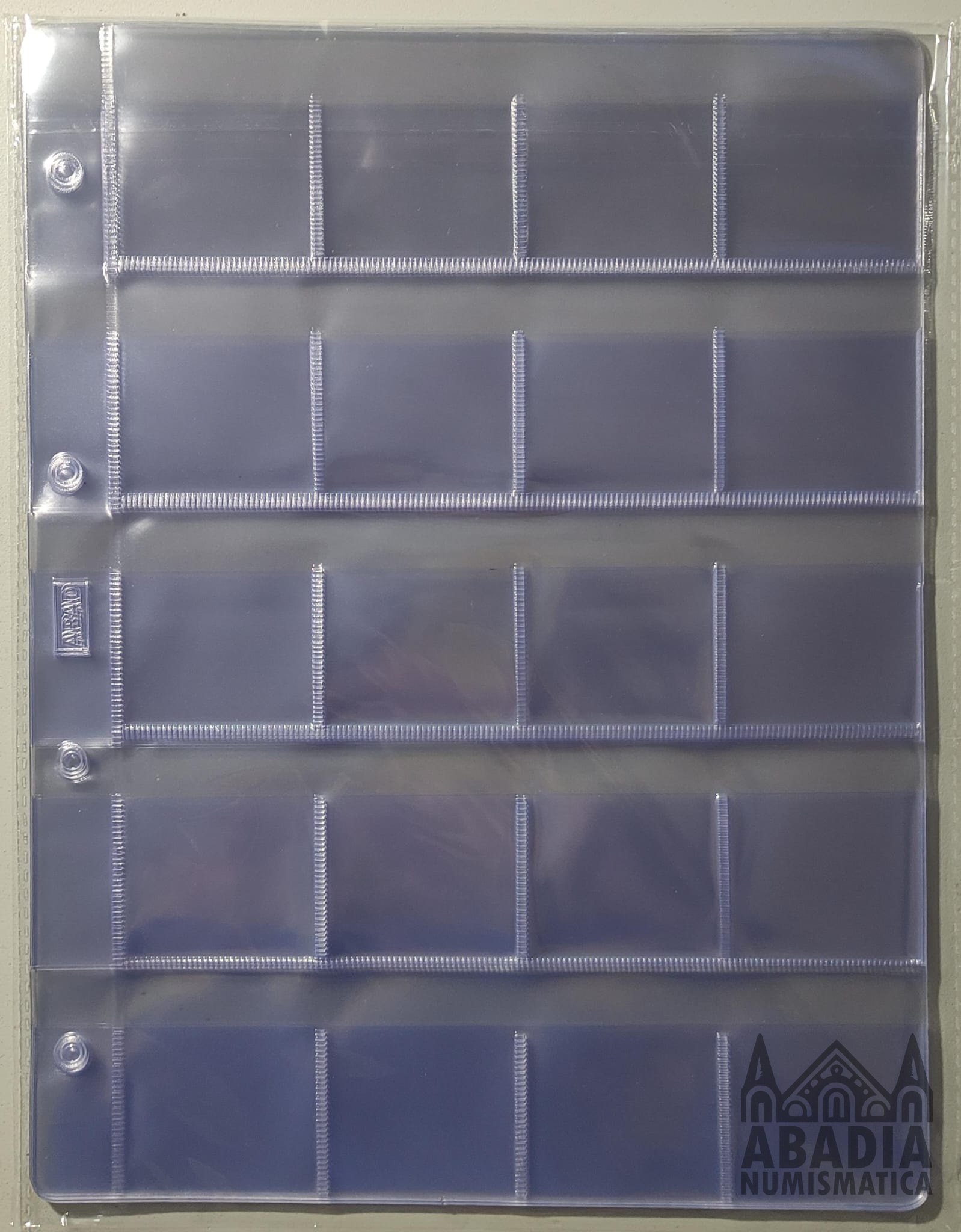 Paquete de hojas de 20 huecos para cartones de monedas