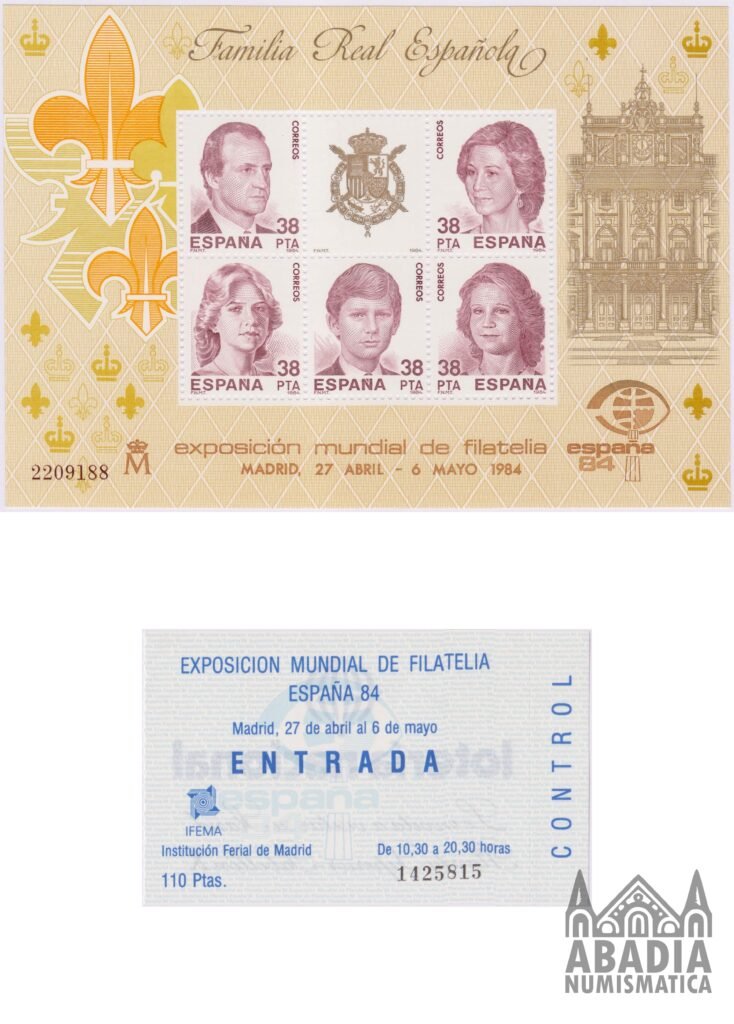 1984 - Hoja Familia Real Española + Entrada al evento (Edifil 2754)