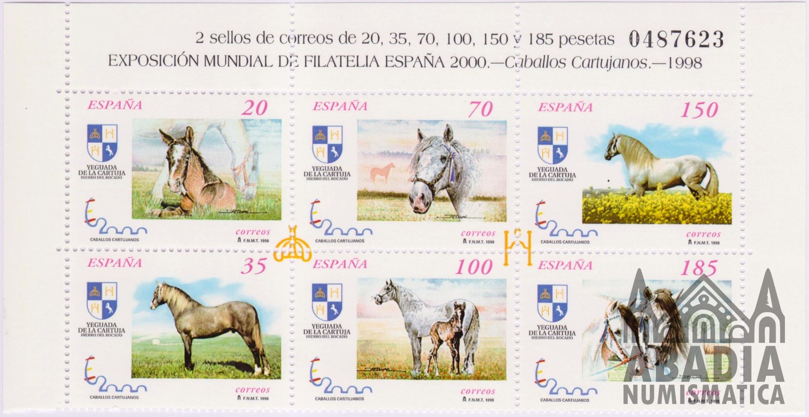 1998 – Caballos Cartujanos – Medio minipliego 6 sellos (Edifil 3608/13)
