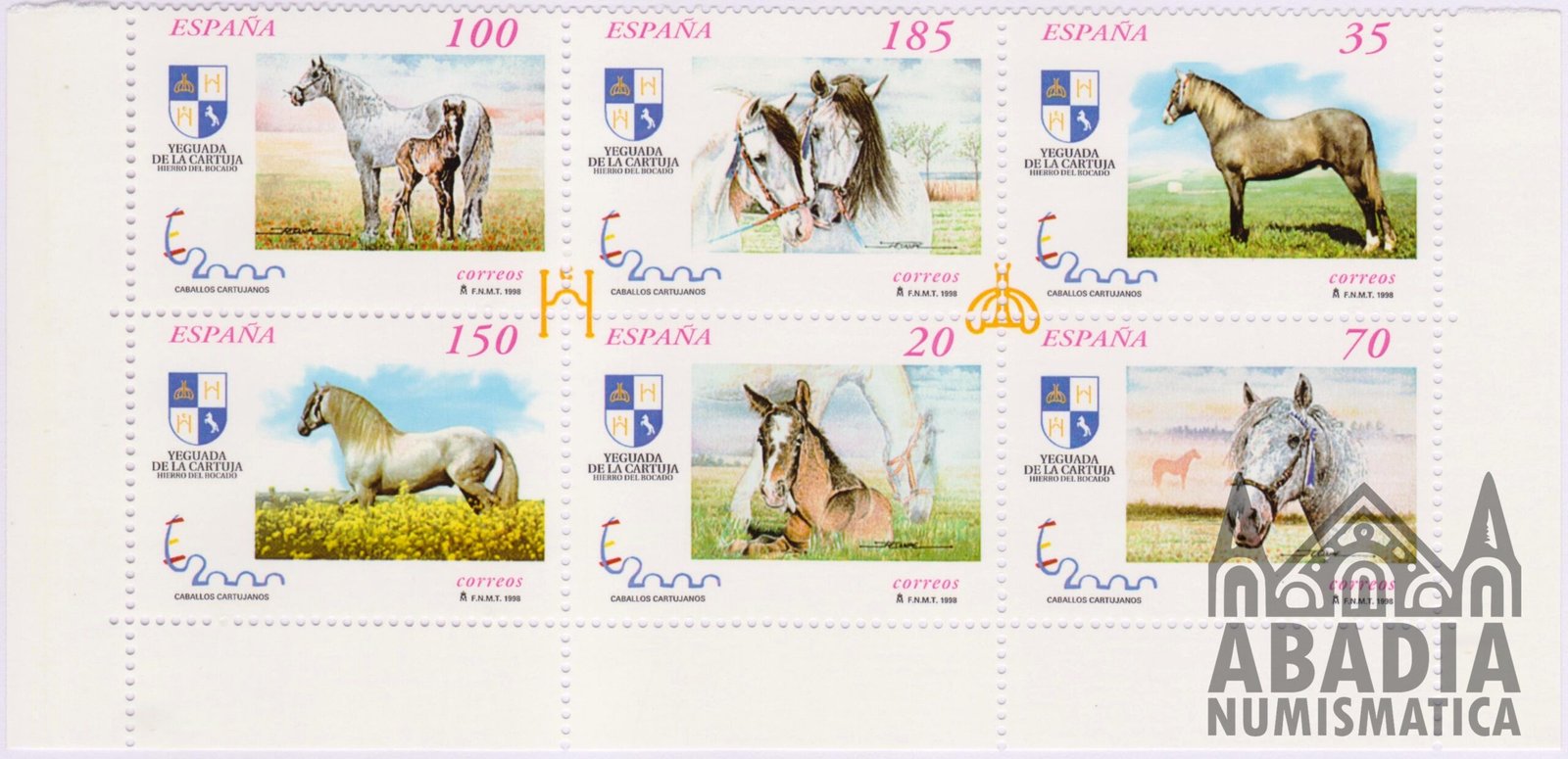 1998 – Caballos Cartujanos – Medio minipliego (Edifil 3608A/13A)
