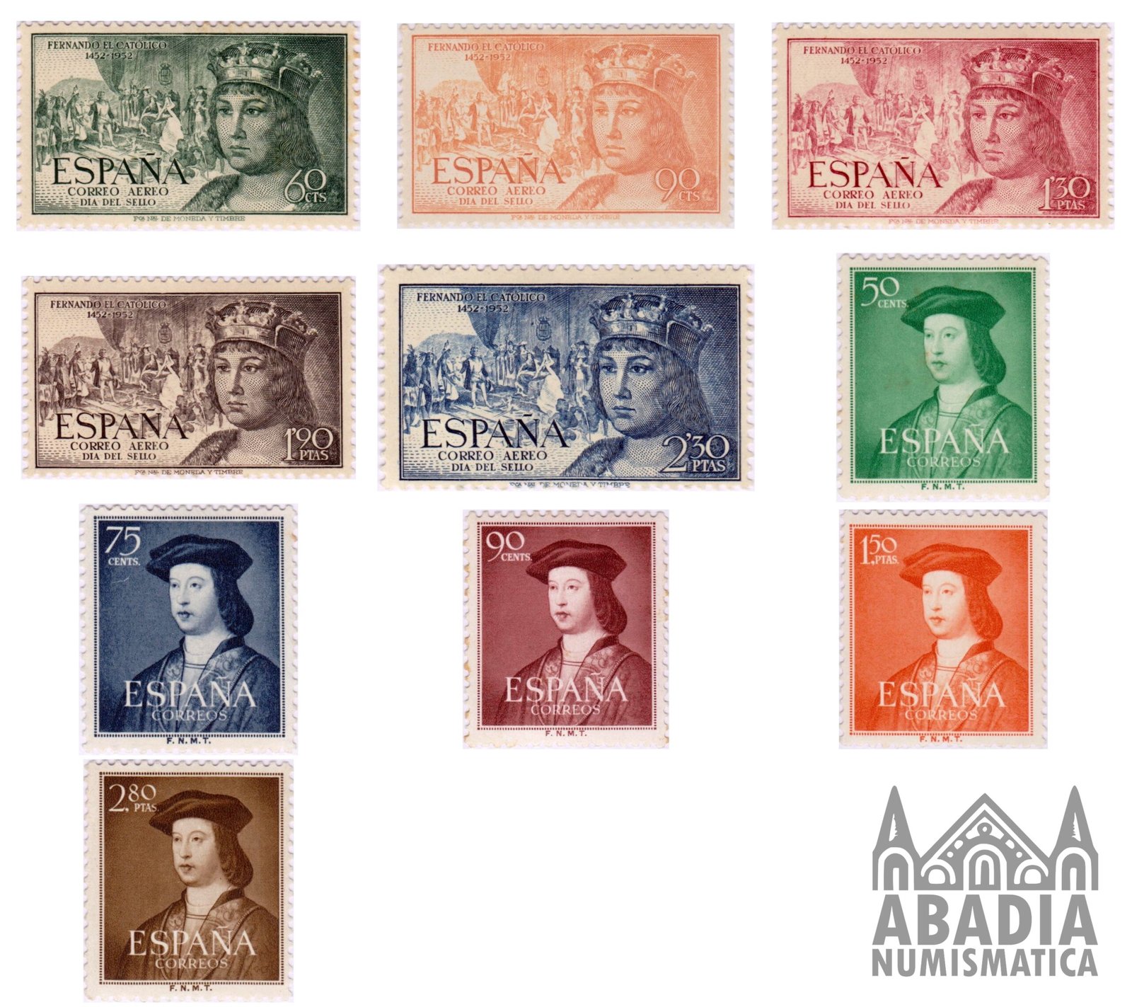 1952 – V Centenario del nacimiento de Fernando el Católico (Edifil 1106/15)