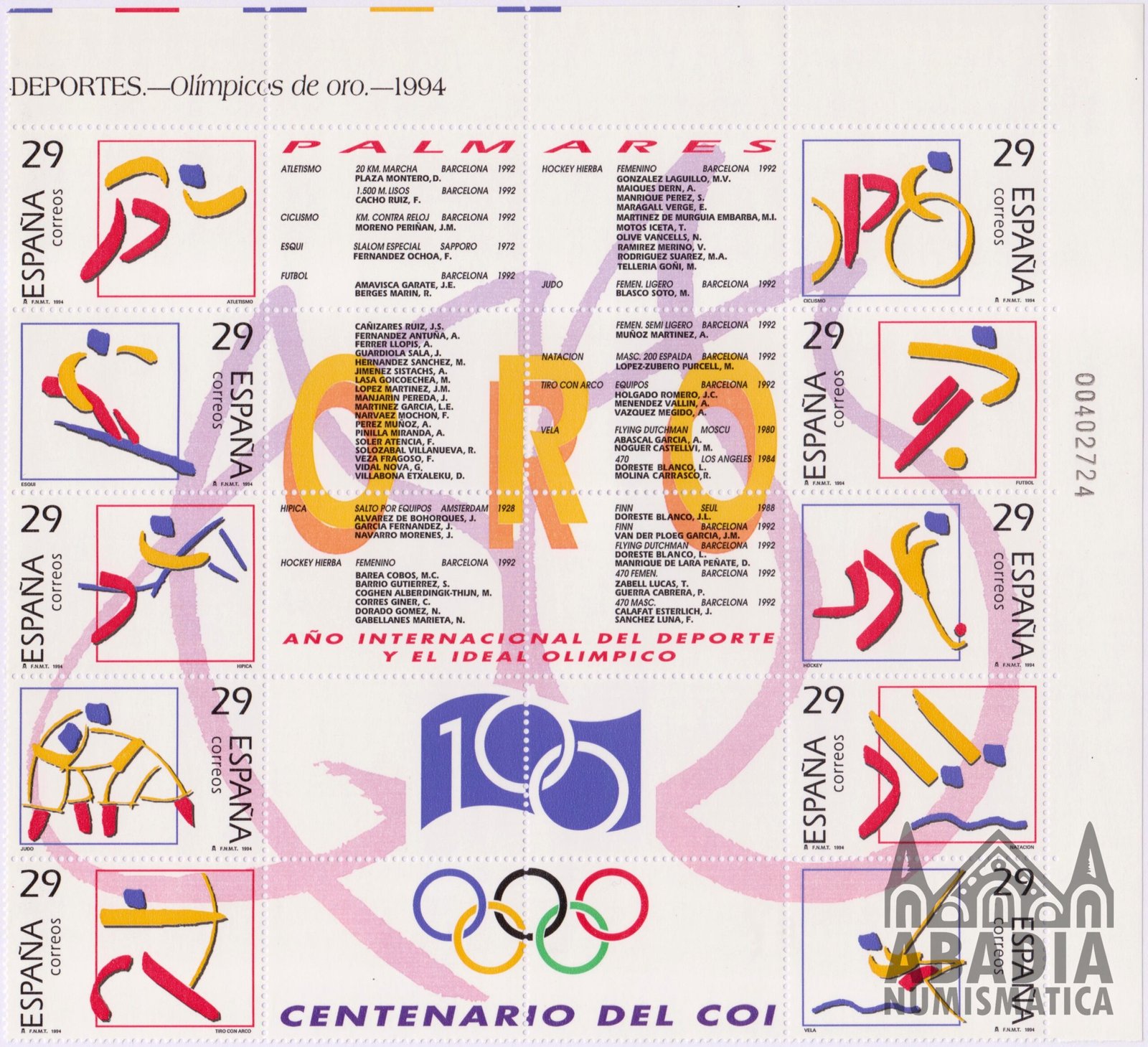1994 – Deportes Olímpicos de Oro (Edifil 3325/34)