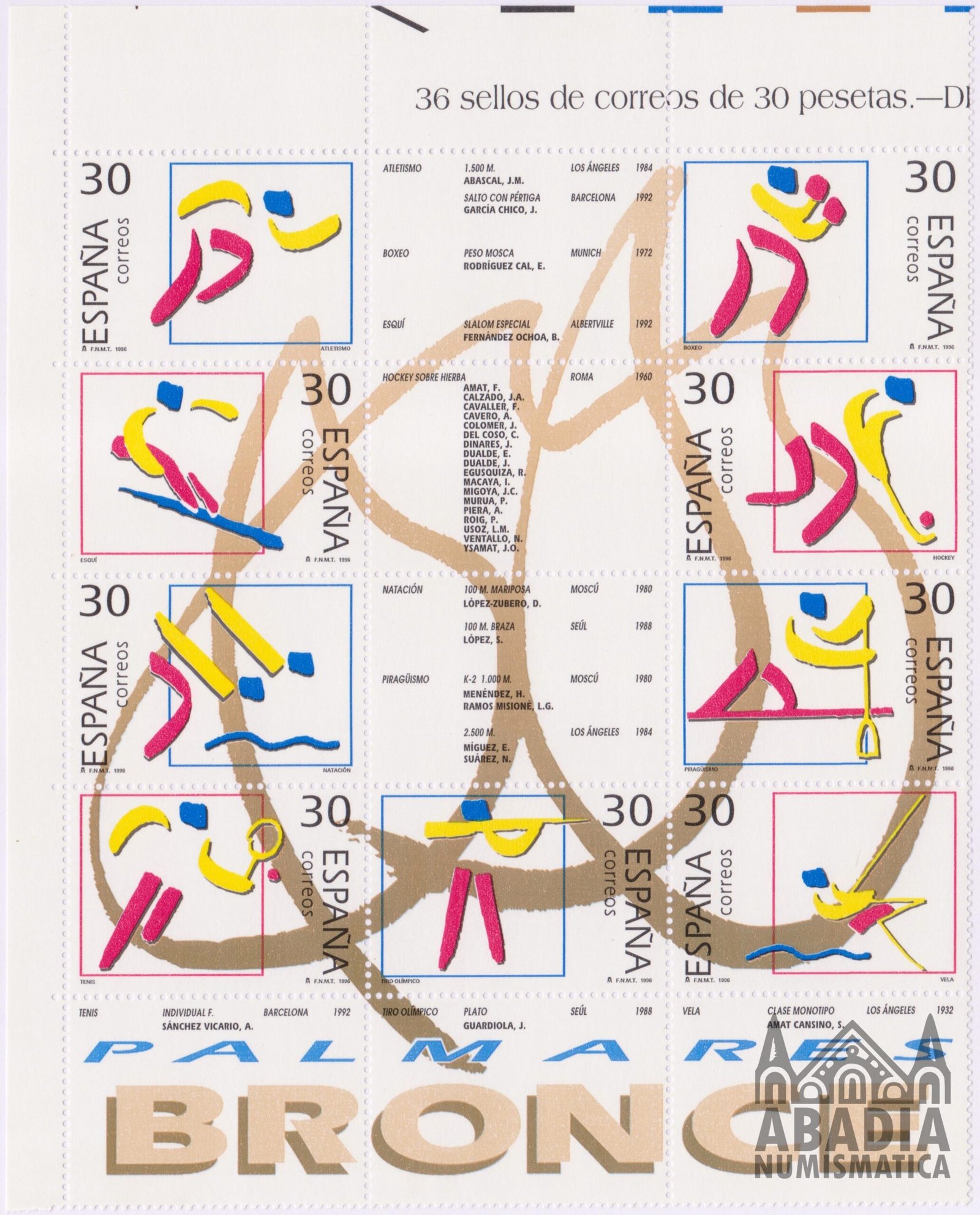 1996 – Deportes Olímpicos de Bronce (Edifil 3418/26)
